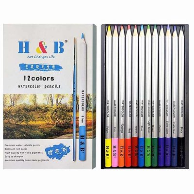Набор акварельных карандашей H&B 12 шт. HB-WPTB012 фото