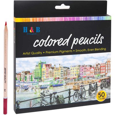Премиум набор высококачественных цветных карандашей H&B, 50 шт HB-CP050 фото