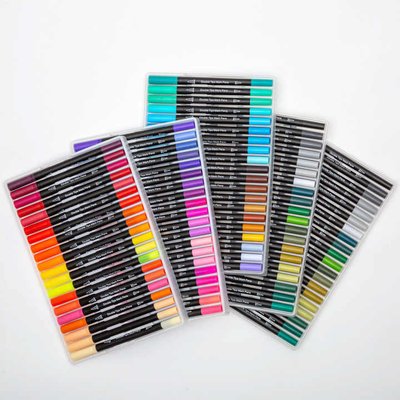 Високоякісний набір двосторонніх акварельних пензлів-ручок Н&В  FineLiner / Brush Pens 72 кольора  HB-WAS48 фото