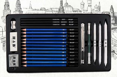 Рremium набір професійних художніх олівців H&B, 23 предмета  HB-SDTB23 фото